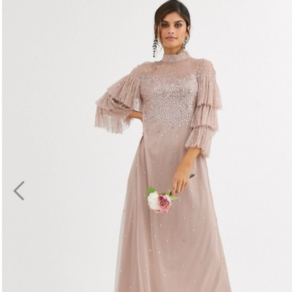 Gorgeous Blush Gown with Tiered Sleeves